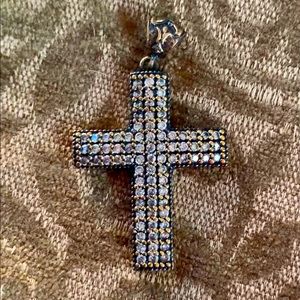 Antique Vintage Style Crystal Topaz Men or Unisex Cross Pendant